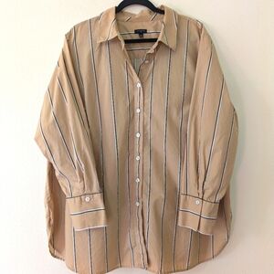Talbots Beige Striped Button-Up Blouse